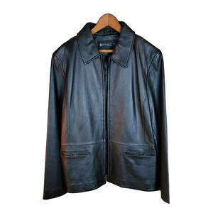 Vintage 90s Kenneth Cole Reaction Womens Black Leather Jacket Zip Coat Size XL